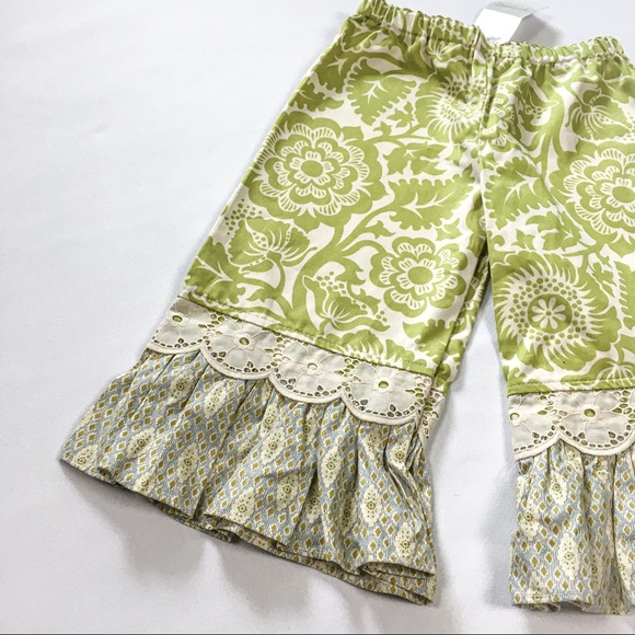 Persnickety | Adorable Rosette Green Vintage-Inspired Bell Pants Size 5T - Picture 4 of 6